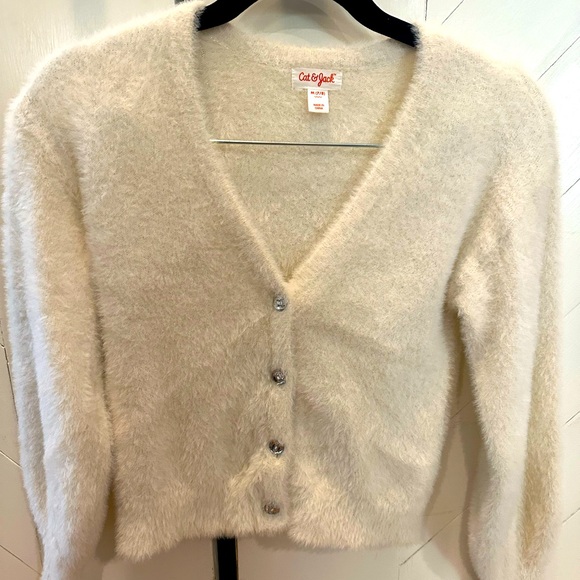 Ivory cream with gold sparkle jeweled button cardigan 7-8 Cat & Jack - Picture 1 of 6